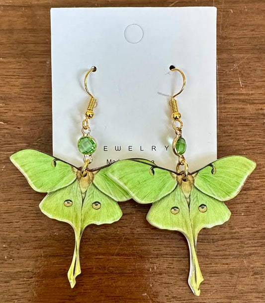 Luna Moth with Green Stone Earrings