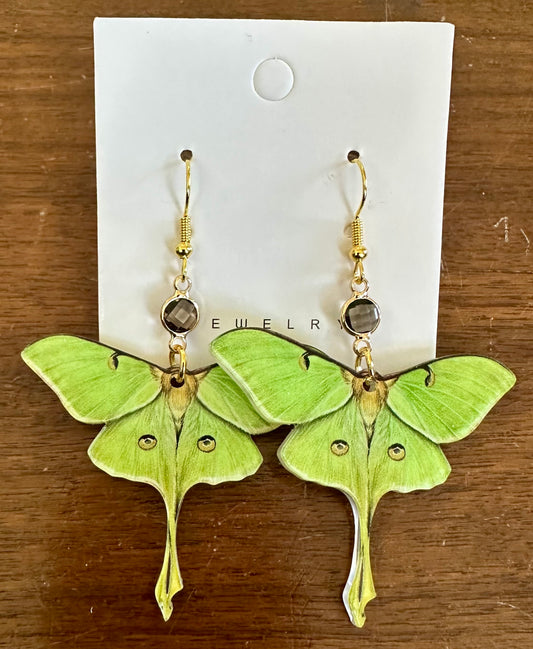 Luna Moth with Grey Stone Earrings